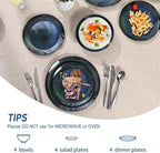 Melamine Dinnerware Set, 12pcs Plates and Bowls Set, Blue Dinner Dishes Set for Indoor and Outdoor, BPA-Free, Dishwasher Safe