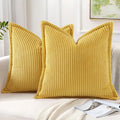 Mecatny Corduroy Throw Pillow Covers 26x26 Set of 2, Neutral Decorative Soft Boho Couch Pillow Covers with Broadside for Sofa Living Room, Mustard Yellow