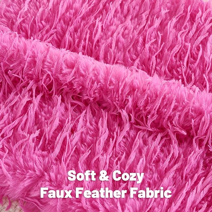 FUTEI Hot Pink Decorative Throw Pillow Covers 24x24 Inch Set of 2,Soft Fluffy Faux Feather Texture European Cushion Cases,Modern Home Luxury Decor for Couch Bed Living Room