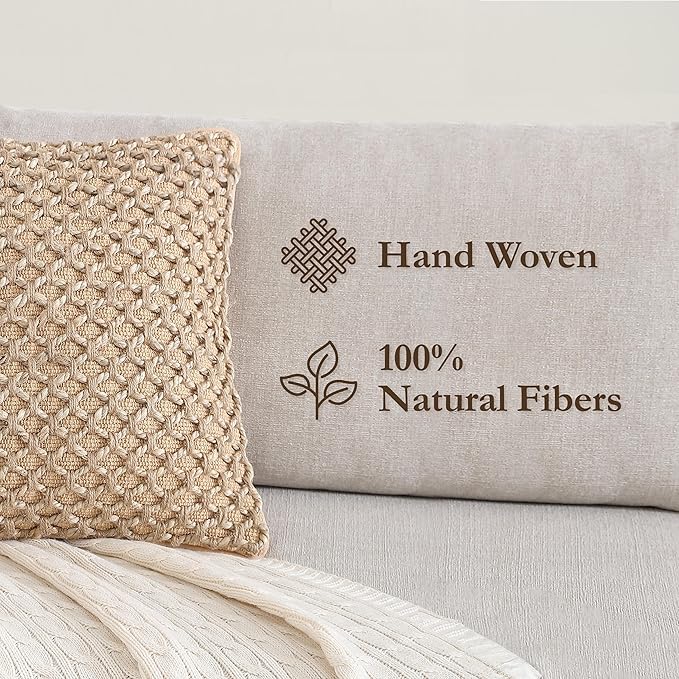 Boho Living Jada Decorative Throw, Includes Accent, Premium Woven Design, Living Room Décor, (2) 20" x 20" Pillow Cover with Insert, Beige