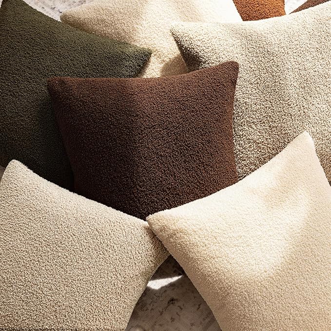 Foindtower Pack of 2, Curly Faux Fur Decorative Throw Pillow Covers Soft Fuzzy Plush Cushion Case with Zipper Cozy Pillowcase for Home Living Room Couch Bed Sofa 22 x 22 Inch,Dark Brown