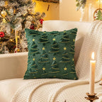 AQOTHES Christmas Tree Decorative Green Red Throw Pillow Covers 18x18 Set of 2, Faux Fur Farmhouse Throw Pillows Cushion Cases for Xmas Winter Holiday Home Decor