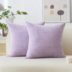 Home Brilliant Throw Pillow Covers for Bed 2 Pieces Throw Pillows Corduroy Light Purple Toss Pillowcases for Wedding Bedroom Couch, 40cm, 16x16 Inch, Lavender