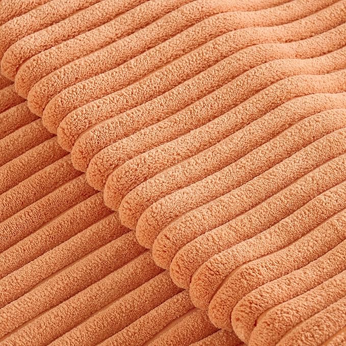 Fancy Homi Set of 2 Orange Fall Decorative Throw Pillow Covers 18x18 Inch for Couch Bed Sofa, Autumn Halloween Thanksgiving Decor, Soft Plush Thick Striped Corduroy Cute Aesthetic Home Decor 45x45cm