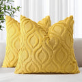 decorUhome Throw Pillow Covers 18x18 Inch Set of 2, Soft Plush Decorative Faux Fur Mustard Yellow Solid Couch Pillow Covers, Accent Farmhouse Neutral Square Euro Pillow Cases for Sofa Bed Living Room