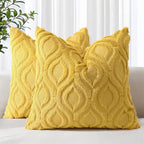 decorUhome Throw Pillow Covers 26x26 Inch Set of 2, Soft Plush Decorative Faux Fur Mustard Yellow Solid Couch Pillow Covers, Accent Farmhouse Neutral Square Euro Pillow Cases for Sofa Bed Living Room
