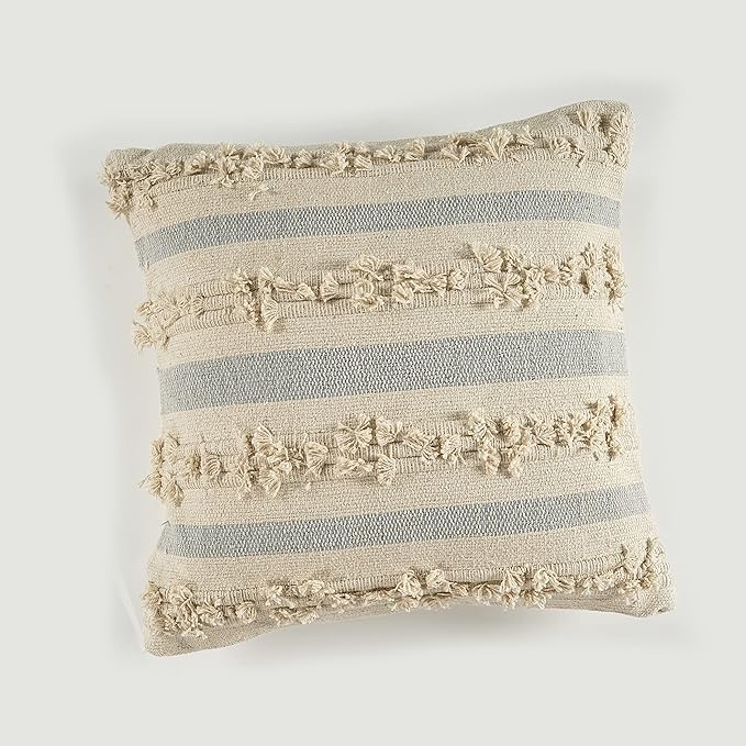 GRUHUM Throw Pillow Covers 18x18 Inch Set of 2 Boho Decorative Handwoven Fancy Tufted Cushion Case for Living Room Bedroom Sofa Couch Farmhouse Car Home Decor Cotton Comfy Square Modern 18"x18", Cream
