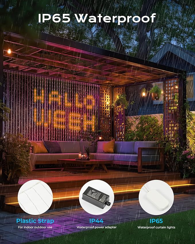 Brightown 540 RGBIC LED Smart Curtain Fairy Lights, 4.9x6.6ft Dynamic Color Changing Christmas String Lights with Remote, IP65 Waterproof Smart Wall Window Lights for Bedroom Living Room Garage