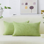 Home Brilliant Green Lumbar Pillow Covers 12x20 Set of 2 Oblong Striped Corduroy Rectangle Spring Pillow Covers Chair Couch for Spring Decor, 12 x 20 inch, Apple Green