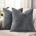 decorUhome Dark Grey Chenille Throw Pillow Covers 18x18 Set of 2 Thick Textured Slubby Couch Pillow Covers Farmhouse Accent Modern Neutral Decorative Pillow Cases for Bed Sofa Living Room