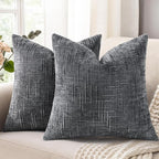 decorUhome Dark Grey Chenille Throw Pillow Covers 24x24 Set of 2 Thick Textured Slubby Couch Pillow Covers Farmhouse Accent Modern Neutral Decorative Pillow Cases for Bed Sofa Living Room