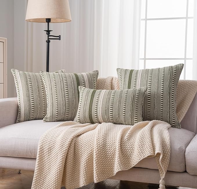 Boho Throw Pillow Covers 22x22 Inch Set of 2, Farmhouse Decorative Couch Pillow Cases, Green Accent Pillows of Bed, Sofa Bedroom Living Room Home Decor Cushion Cover
