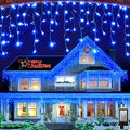 82ft 792 LED 176 Drops Christmas Lights, Outdoor Hanging lights with 8 Modes and Timer Memory, Plug In Outside Waterproof Curtain String Lights for House Fence Tree Holiday Party Decorations (Blue)