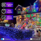 492FT Outdoor Christmas Lights, 1300 LED Super Long String Lights 8 Lighting Modes & Timer Memory, Outsite Waterproof LED Light Strings for House Trees Garden Wedding Party Holiday Decorations Blue