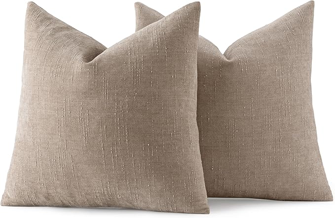 MIULEE Pack of 2 Decorative Throw Pillow Covers Soft Chenille Throw Pillows Solid Textured Cushion Covers for Couch Sofa Bedroom Living Room 18x18 Inch, Light Taupe