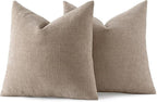 MIULEE Pack of 2 Decorative Throw Pillow Covers Soft Chenille Throw Pillows Solid Textured Cushion Covers for Couch Sofa Bedroom Living Room 18x18 Inch, Light Taupe