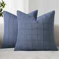 Woaboy Linen Check Throw Pillow Covers Set of 2 - Blue Farmhouse Modern Boho Vintage Decorative Cushion Covers for Sofa Couch Bedroom Living Room Decor 22x22 Inch
