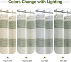 Boho Farmhouse Heavyweight Shower Curtain with Tassels, 350GSM Cotton Linen Woven Fabric Shower Curtain Striped, Sage Green Natural Country Bathroom Curtain Water Repellent