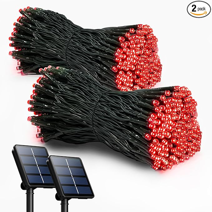2 Pack Solar String Lights Outdoor, 200 LED Extra-Long 72FT Solar Powered Lights with 8 Lighting Modes, Waterproof Outdoor Lighting Decoration for Garden, Patio, Balcony, Xmas, Wedding, Party