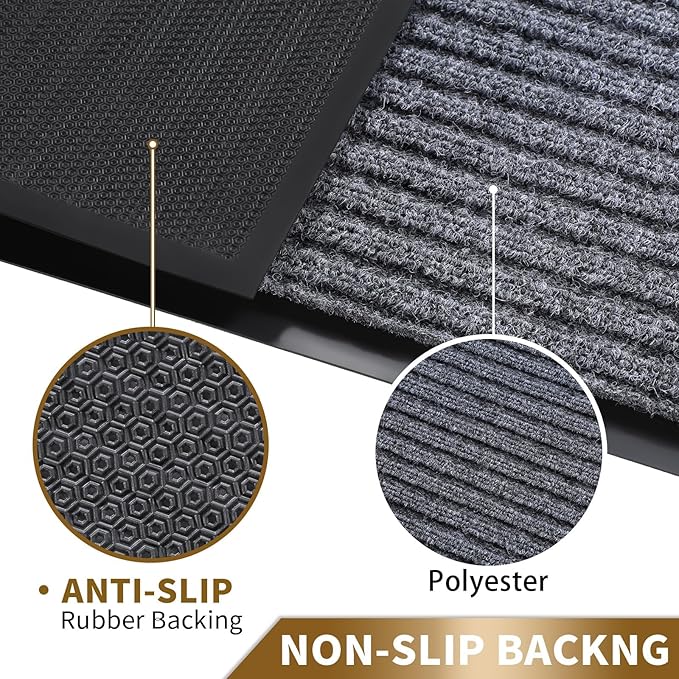 Yimobra Front Door Mat Outdoor Indoor Entrance, 100% Waterproof All-Season All Weather Doormat, Welcome Matt Outside Entry, Non Slip, Low Profile, Heavy Duty Patio Porch Floor Mat,29.5x17, Gray White