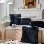 Neelvin Black Faux Fur Cozy Fluffy Double-Sided Decorative Throw Pillow Covers 12x20 inch Set of 2,Velvet Pillowcase Cushion Case for Sofa Couch