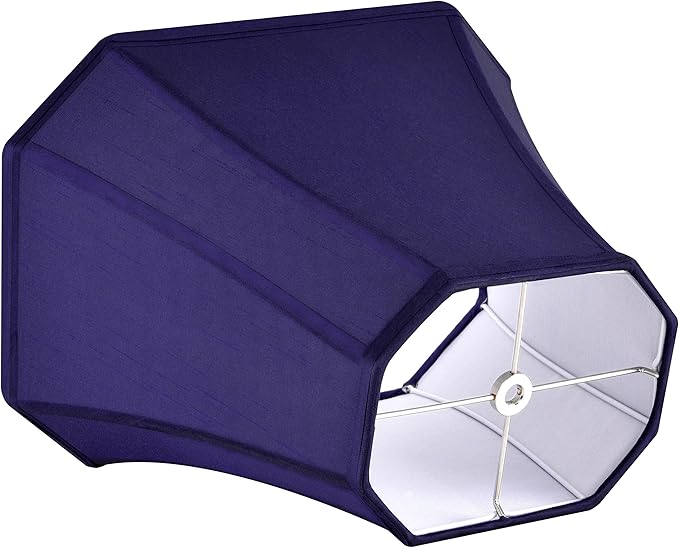 GO&SO Square Lamp Shade Blue Cut Corner Octagonal Lampshade Replacement, 8x14x11 Inch for Medium Table Lamps and Floor Lamp,Natural Faux Silk Modern Handcrafted, Easy Assembly Required (Single)