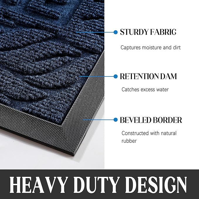 Yimobra Large Welcome Mat 47x24, Waterproof Non-Slip Outdoor Mats for Front Door Outside Entrance, Low-Profile Entryway Mat Indoor for Garage Patio, Blue