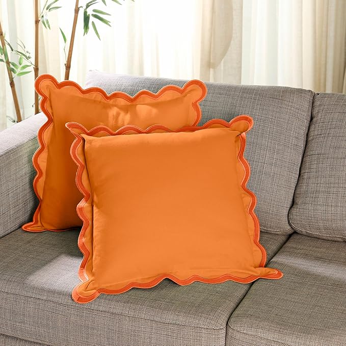 Folkulture Throw Pillow Covers | (20 x 20) Set of 2 Orange Fall Pillow Covers for Fall Living Room Decor | Boho Throw Pillow or Accent Pillow | Couch Pillow Cover for Thanksgiving Decorations