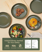 8 Inch Ceramic Plates Set, Microwave Safe Plates, Kitchen Serving Dishes, Scratch Resistant and Dishwasher Safe, Blackish Green