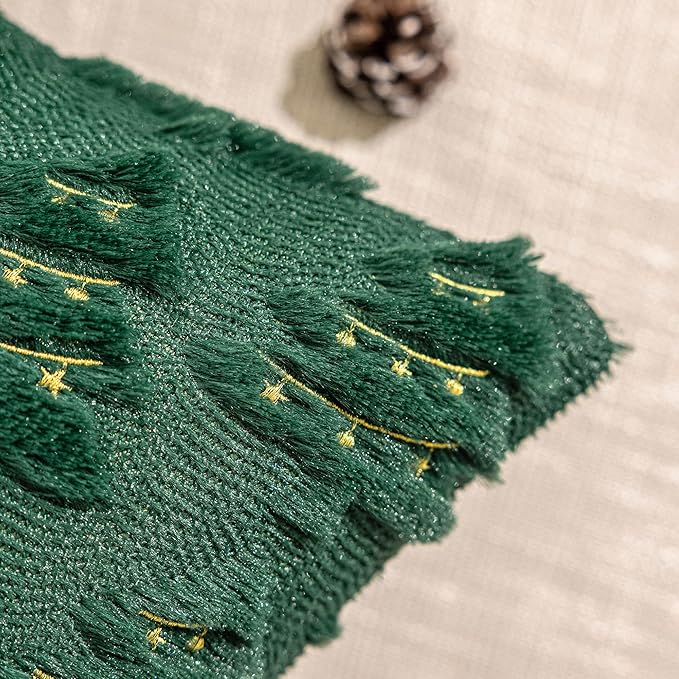 AQOTHES Christmas Tree Decorative Green Throw Pillow Covers 12x20 Set of 2, Faux Fur Farmhouse Throw Pillows Cushion Cases for Xmas Winter Holiday Home Decor