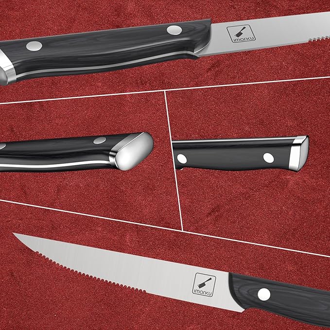 imarku Steak Knives, Steak Knives Set of 8, Serrated Steak Knife Set with Pakkawood Ergonomic Handle, Japanese HC Steel Steak Knife and Gift Box, Birthday Gifts for Women and Man