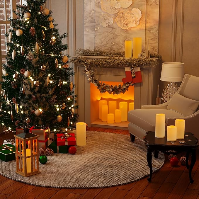 12" x 5" Ivory Large Waterproof Outdoor Flameless Candles Battery Operated LED Flickering Pillar Candles with Remote and Timer for Indoor Outdoor Lanterns, Long Lasting, Set of 2