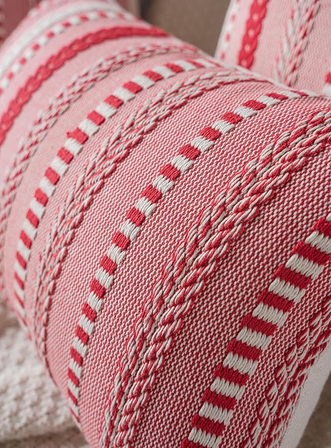 Christmas Lumbar Pillow Covers 14x36 Long, Farmhouse Boho Christmas Decorative Couch Pillow Cases, Red Accent Pillows of Bed, Sofa Bedroom Living Room Home Decor Cushion Cover, Pack of 1