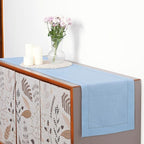D'Moksha Homes Linen Powder Blue Table Runner 108 Inches Long - 100% Pure Linen 14 x 108 Inch Table Runner for Fall, Autumn and Halloween - Classic Hemstitch