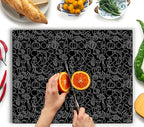 Glass Cutting Board 20”x16”: Tempered Glass Kitchen Counter Protector - Durable- Scratch-Resistant, Heat-Proof - Design 4 - Black Design