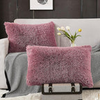 WERDIM Shaggy Fluffy Faux Fur Pillowcases 2 Pack Button Closure Velvet Pillow Shams King Size (Dusty Rose, 20 X 36 Inches)