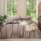 MooMee Bedding Duvet Cover Set 100% Washed Cotton Linen Like Textured Breathable Durable Soft Comfy (Heathered Mauve Brown, Cal King 104"x98")