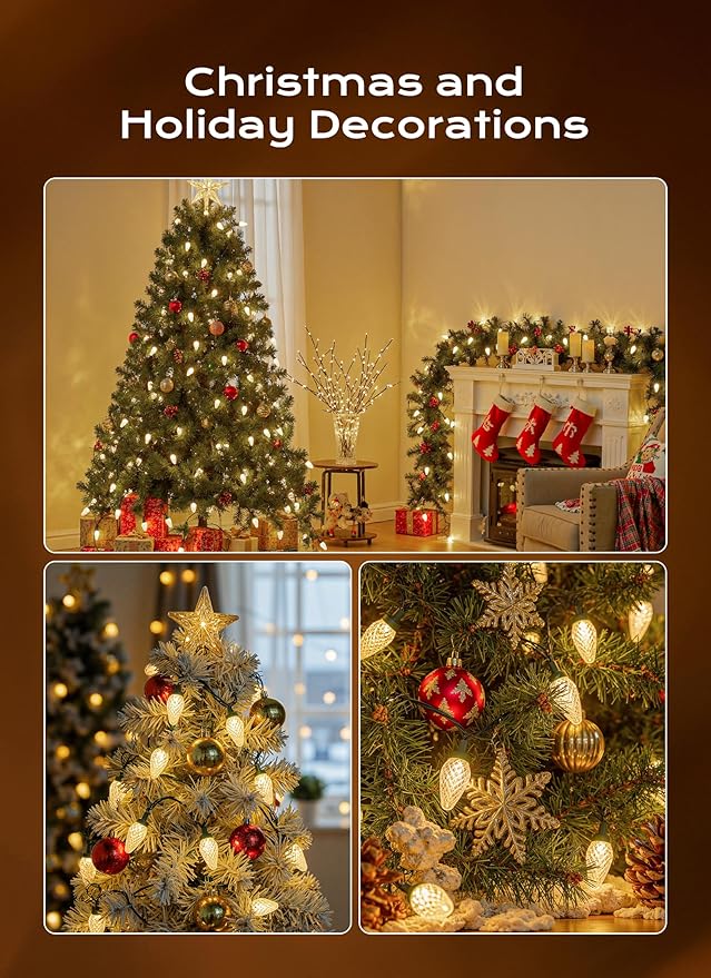 C9 Christmas Lights Outdoor, 100 FT 150 LED Connectable C9 String Lights with 8 Modes and Timer Extendable Xmas Tree Patio Roofline Garden Yard Holiday Party Indoor Outdoor Decoration, Warm White