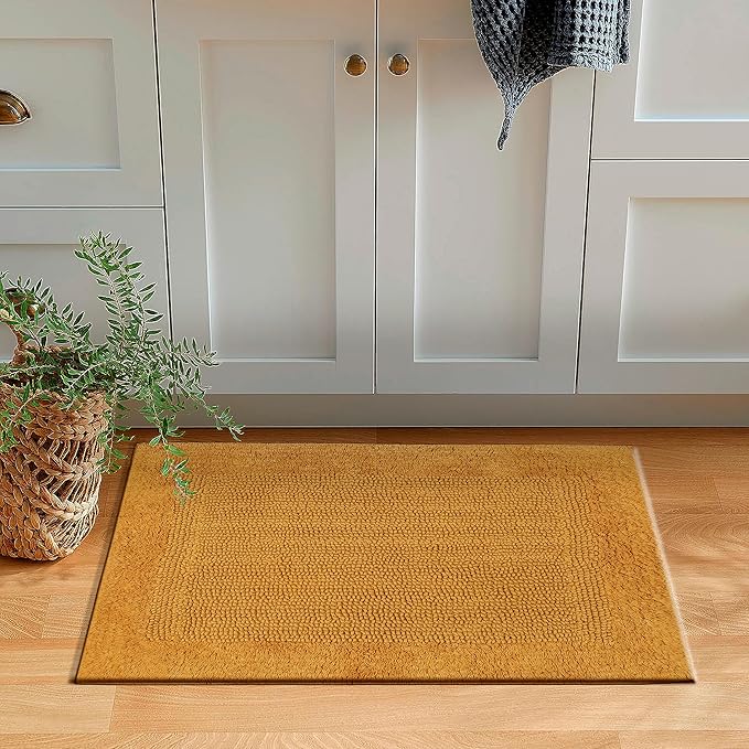 Savi Home Bath Mat Rug 17x24 Honey Mustard, 100% Pure Cotton, Super Soft Bath Rug, Plush & Absorbent, Hand Tufted Heavy Weight Construction, Full Reversible Step Out Rugs