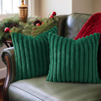 Pallene Faux Fur Plush Christmas Throw Pillow Covers 22x22 Set of 2, Luxury Soft Fluffy Striped Decorative Pillow Covers for Sofa, Couch, Living Room, Christmas Green