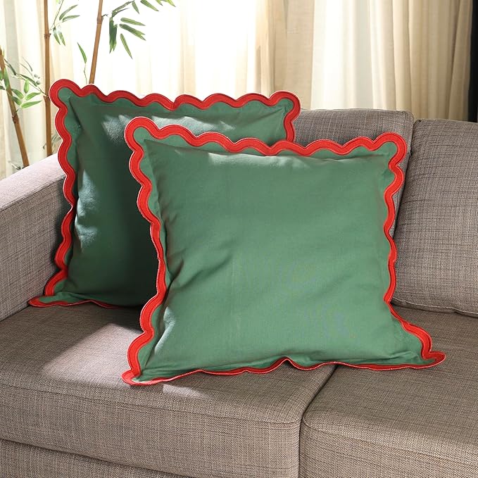 Folkulture Throw Pillow Covers for Couch, 20x20 Decorative Couch Pillows for Living Room | 100% Cotton Boho Pillow Case for Christmas Décor, Cute Outdoor Pillows, Xmas Party Accent Pillows (Mistletoe)