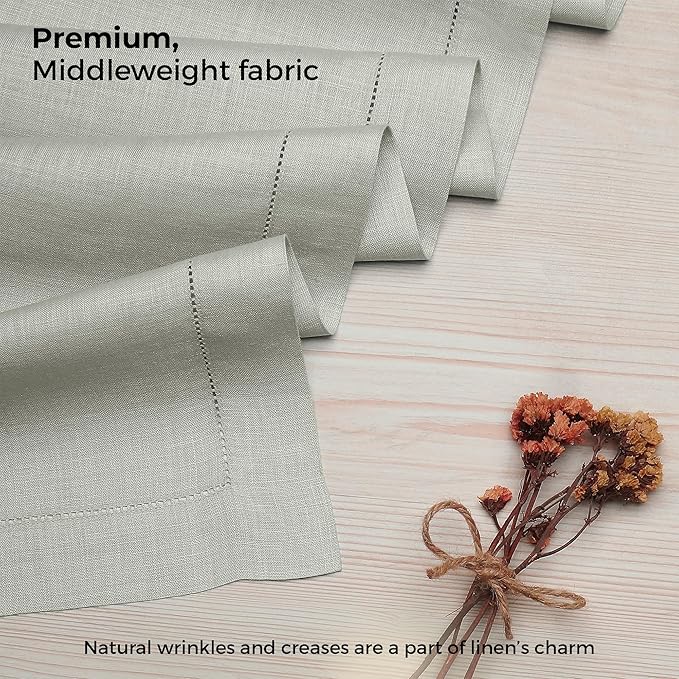 D'Moksha Homes Linen Silver Grey Table Runner 72 Inches Long - 100% Pure Linen Hemstitch Table Runner 14 x 72 Inch for Dresser, Dining, Fall, Autumn and Halloween - Classic Hemstitch