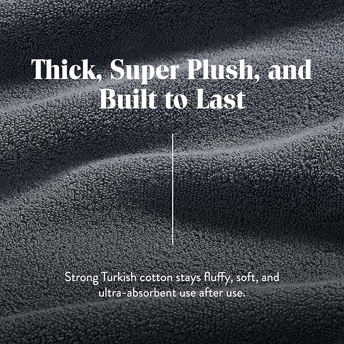 Brooklinen Super-Plush Turkish Cotton Washcloths Set of 2 Cotton, 820 GSM, Highly Absorbent, Machine Washable, Perfect for Home & Bathroom (13" x 13", Graphite Gray)