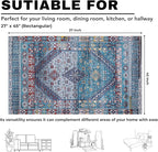 Washable Soft Small Boho Area Rugs, Rags Rug, Printed Carpet Chennile Rugs for Living Room 27x45 inch Teal Blue Multi,Machine Washable Printed Rugs - 30% Cotton, 70% Polyester