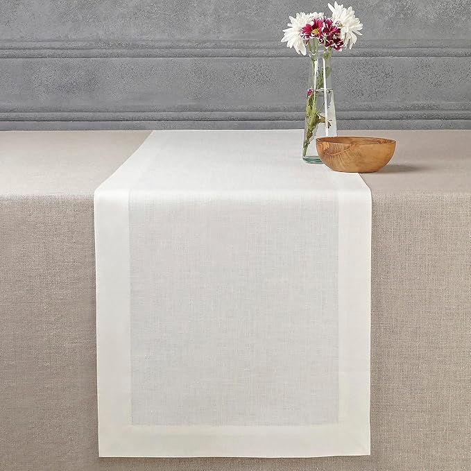 D'Moksha Homes Linen Ivory Table Runner 60 Inches - 100% Pure Linen Short Table Runner 14 x 60 Inch for Coffee Tables, Dresser, Fall, Autumn and Halloween - Machine Washable