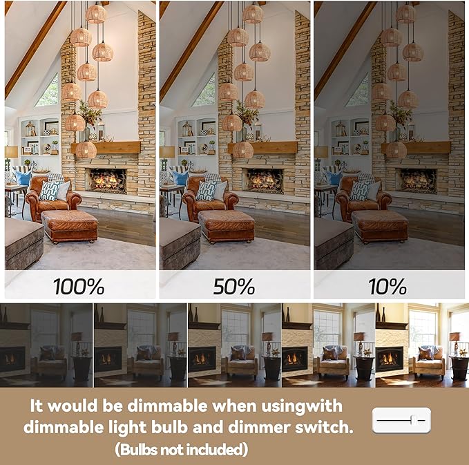 8-Light Woven Foyer Chandeliers for High Ceiling H100",8 Dome Boho Rattan Pendant Lights Farmhouse Ceiling Light,rustic Hemp rope Light Fixture For Living Room Hallway Staircase Entryway (Bulb Incl.