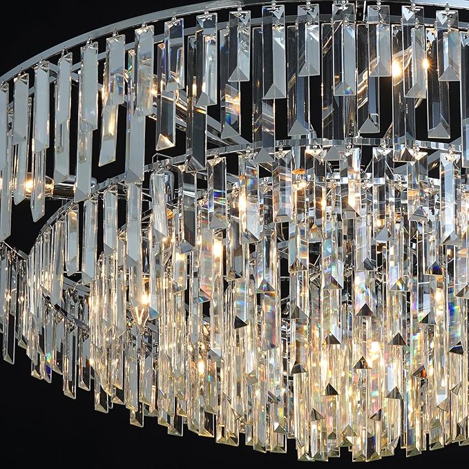 Chrome Crystal Chandelier for Dining Room, 40" Modern Round Luxury Chandeliers 7-Tier 17 Lights Large Adjustable Height Ceiling Hanging Pendant Light Fixture for Living Room Bedroom Foyer