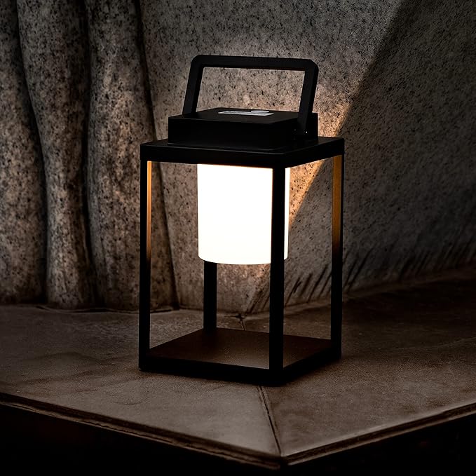 Aluminum Outdoor Table Lamp - Rechargeable 350 Lumen 3 Level Touch Control, IP44 Waterproof Cordless Outdoor Lamps Table Lantern with USB Port for Patio(3000K Warm White)