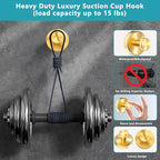 Suction Cup Hooks for Shower,Wreath Hanger for Front Door,Removable No Drill Waterproof Towel Loofah Hook,Upgraded 15 lbs Strong Suction Metal Hooks for Bathroom,Wall,Garland Glass Door-Gold 2 Pcs