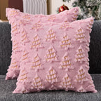 Christmas Pillow Covers 18x18 inch Set of 2 Soft Plush Faux Fur Christmas Decor Pink Xmax Tree Yellow Colored Lights Decoration Throw Pillow Case for Winter Holiday Sofa Living Room PT003E18
